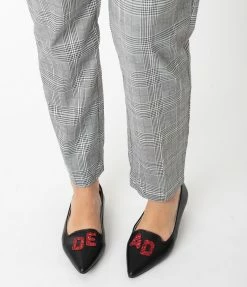 YRU (Strange Cvlt) Shoes Black Leatherette & Red Glitter Dagger Dead Pointed Toe Flats