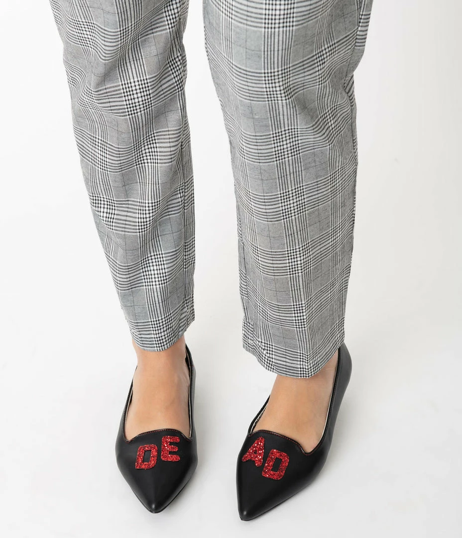 YRU (Strange Cvlt) Shoes Black Leatherette & Red Glitter Dagger Dead Pointed Toe Flats