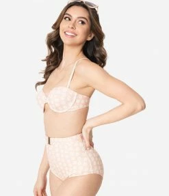 Swimwear Kingdom & State Peach & Ivory Daisy Print Swim Top