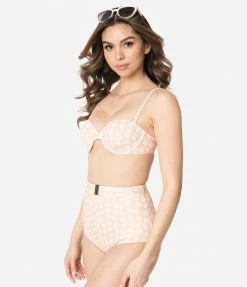 Swimwear Kingdom & State Peach & Ivory Daisy Print Swim Top