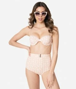 Swimwear Kingdom & State Peach & Ivory Daisy Print Swim Top
