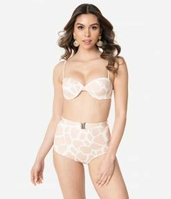 Kingdom & State Beige & White Giraffe Print Swim Top Swimwear