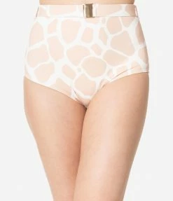 Kingdom & State Beige & White Giraffe Print Swim Bottoms Swimwear