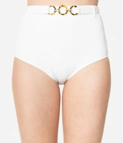 Kingdom & State 1970s White Texture Belted Swim Bottoms