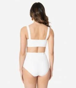 Kingdom & State 1970s White Texture Belted Swim Bottoms
