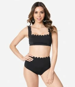 Swimwear Kingdom & State Black Scalloped Swim Bottoms