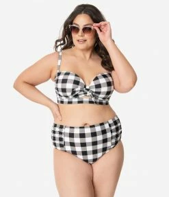 Dreamwave Plus Size Retro Style Black & White Gingham Swim Bottom Swimwear