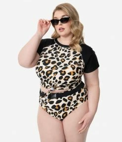Dreamwave Swimwear Plus Size Leopard Print Belted Swim Bottom