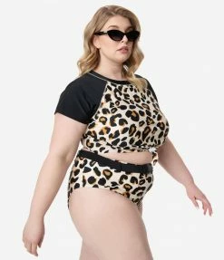 Dreamwave Swimwear Plus Size Leopard Print Belted Swim Bottom