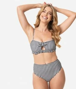 Dreamwave Pin-Up Style Black & White Gingham Swim Bottom Swimwear