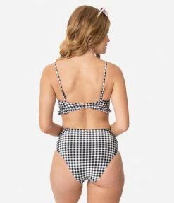Dreamwave Pin-Up Style Black & White Gingham Swim Bottom Swimwear