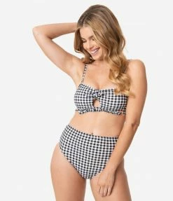 Dreamwave Pin-Up Style Black & White Gingham Swim Bottom Swimwear