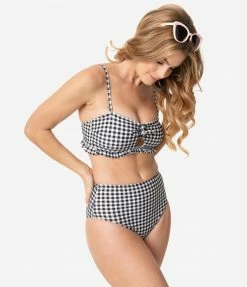 Dreamwave Pin-Up Style Black & White Gingham Swim Bottom Swimwear
