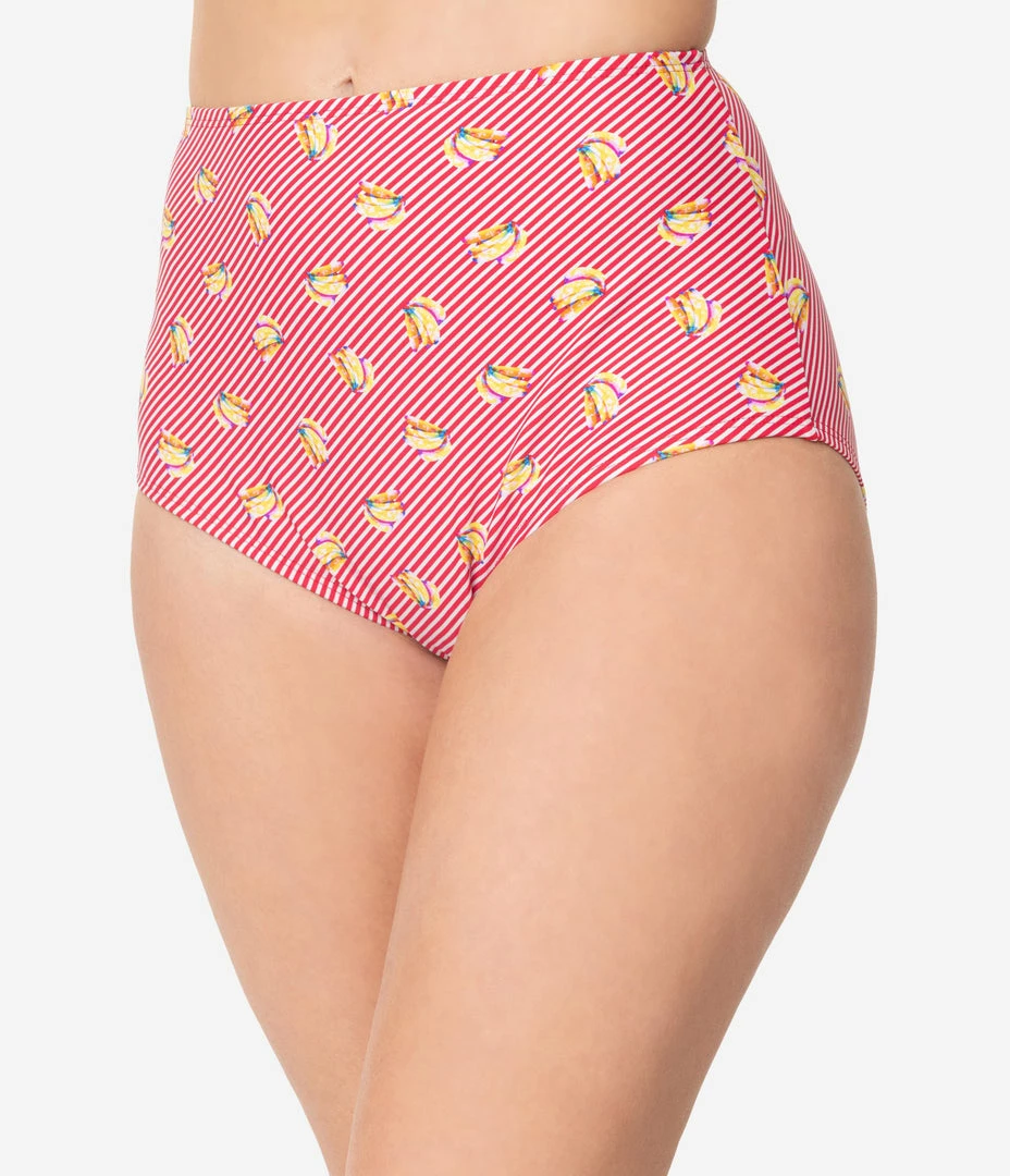 Coral & Jade Apparel, LLC (Bettie Page, Esther Williams, Girl Howdy) Swimwear Bettie Page Red & White Stripe Banana Bunch Swim Bottom