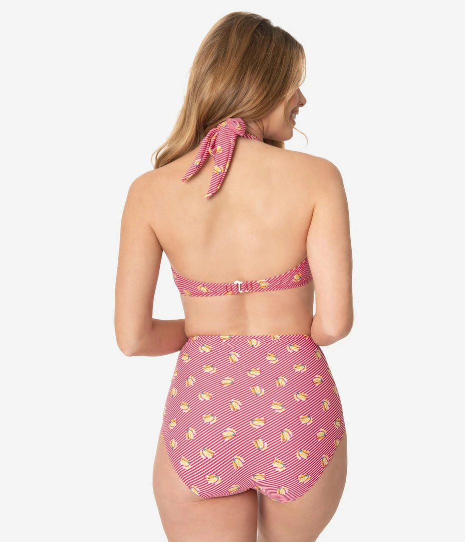 Coral & Jade Apparel, LLC (Bettie Page, Esther Williams, Girl Howdy) Swimwear Bettie Page Red & White Stripe Banana Bunch Swim Bottom