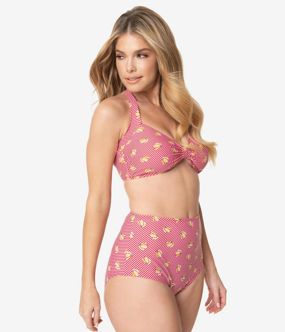 Coral & Jade Apparel, LLC (Bettie Page, Esther Williams, Girl Howdy) Swimwear Bettie Page Red & White Stripe Banana Bunch Swim Bottom