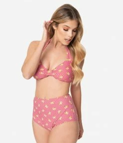 Coral & Jade Apparel, LLC (Bettie Page, Esther Williams, Girl Howdy) Swimwear Bettie Page Red & White Stripe Banana Bunch Swim Bottom