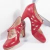 Demfon International (Chelsea Crew) 1950s Chelsea Crew Red Leatherette Cutout Lucy Heels