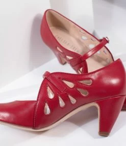 Demfon International (Chelsea Crew) 1950s Chelsea Crew Red Leatherette Cutout Lucy Heels