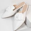 Legend Footwear (Wild Diva) Shoes Ivory Leatherette Buckle Mule Flats