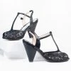Ellie Shoes Bettie Page Black Lace Brooklyn T-Strap Heels