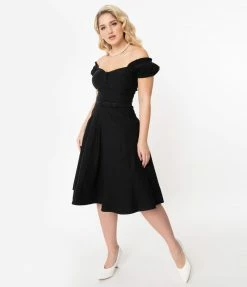 Unique Vintage 1950s Black Ohara Swing Dress