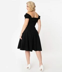 Unique Vintage 1950s Black Ohara Swing Dress