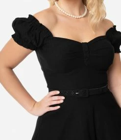 Unique Vintage 1950s Black Ohara Swing Dress