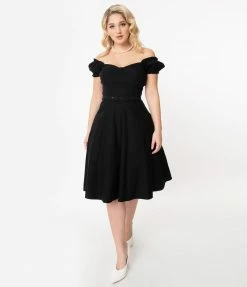 Unique Vintage 1950s Black Ohara Swing Dress
