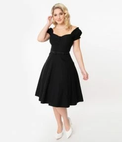 Unique Vintage 1950s Black Ohara Swing Dress