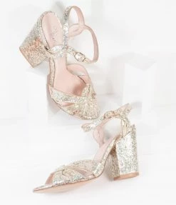 Demfon International (Chelsea Crew) Shoes Chelsea Crew Gold Chunky Glitter Peep Toe Marcella Heels