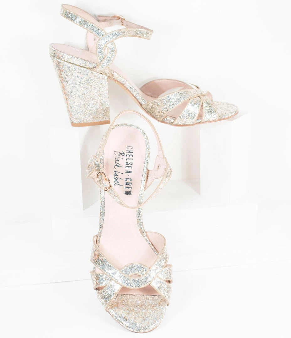 Demfon International (Chelsea Crew) Shoes Chelsea Crew Gold Chunky Glitter Peep Toe Marcella Heels