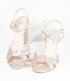 Demfon International (Chelsea Crew) Shoes Chelsea Crew Gold Chunky Glitter Peep Toe Marcella Heels