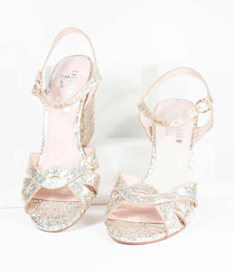 Demfon International (Chelsea Crew) Shoes Chelsea Crew Gold Chunky Glitter Peep Toe Marcella Heels