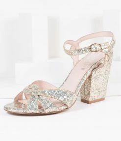 Demfon International (Chelsea Crew) Shoes Chelsea Crew Gold Chunky Glitter Peep Toe Marcella Heels