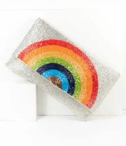 Ricki Designs Silver Beaded Rainbow Clutch