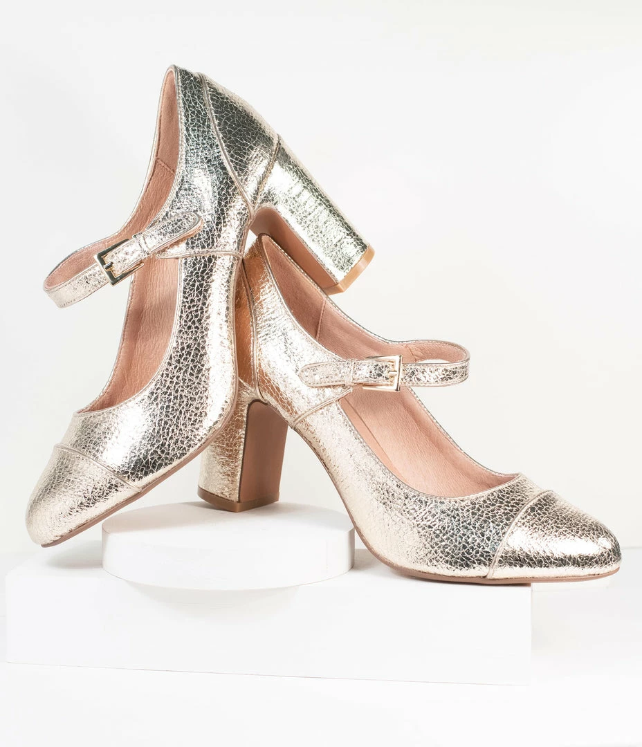 Demfon International (Chelsea Crew) Chelsea Crew Metallic Textured Gold Orlando Heels 1950s