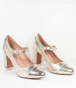 Demfon International (Chelsea Crew) Chelsea Crew Metallic Textured Gold Orlando Heels 1950s