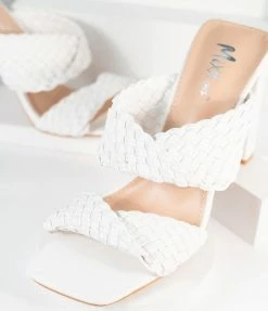 Appleblossom White Woven Leatherette Peep Toe Heels