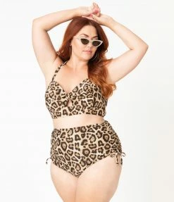 Unique Vintage Plus Size Leopard Print Provincetown Swim Bottom