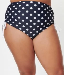 Unique Vintage Plus Size Navy & White Polka Dot Provincetown Swim Bottom Swimwear