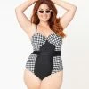 Unique Vintage Plus Size Black & White Houndstooth Pin-Up Clemente Swimsuit Swimwear