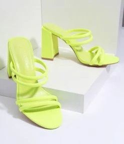 Verona Collection Neon Chunky Heel Strappy Mules 1980s & 1990s
