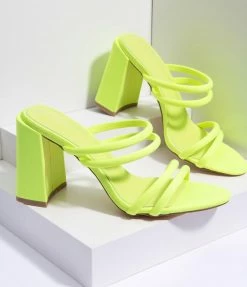 Verona Collection Neon Chunky Heel Strappy Mules 1980s & 1990s