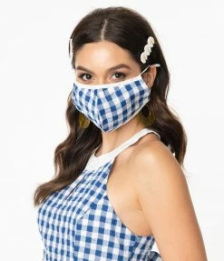 Smak Parlour Blue & White Gingham Face Mask