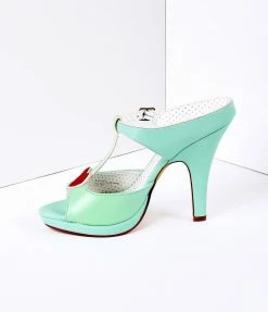 Pleaser Mint Faux Leather Heart Detail Sandal