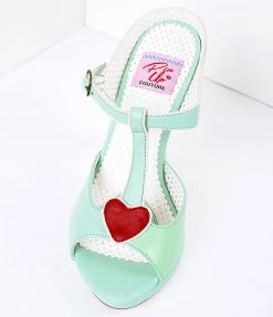 Pleaser Mint Faux Leather Heart Detail Sandal