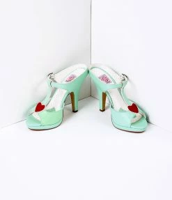 Pleaser Mint Faux Leather Heart Detail Sandal