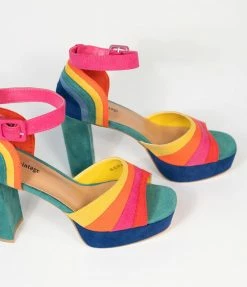 Unique Vintage Brand Unique Vintage Rainbow Suede Peep Toe Pumps