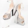 SOTD Footwear Silver Glitter Peep Toe Stiletto Heels